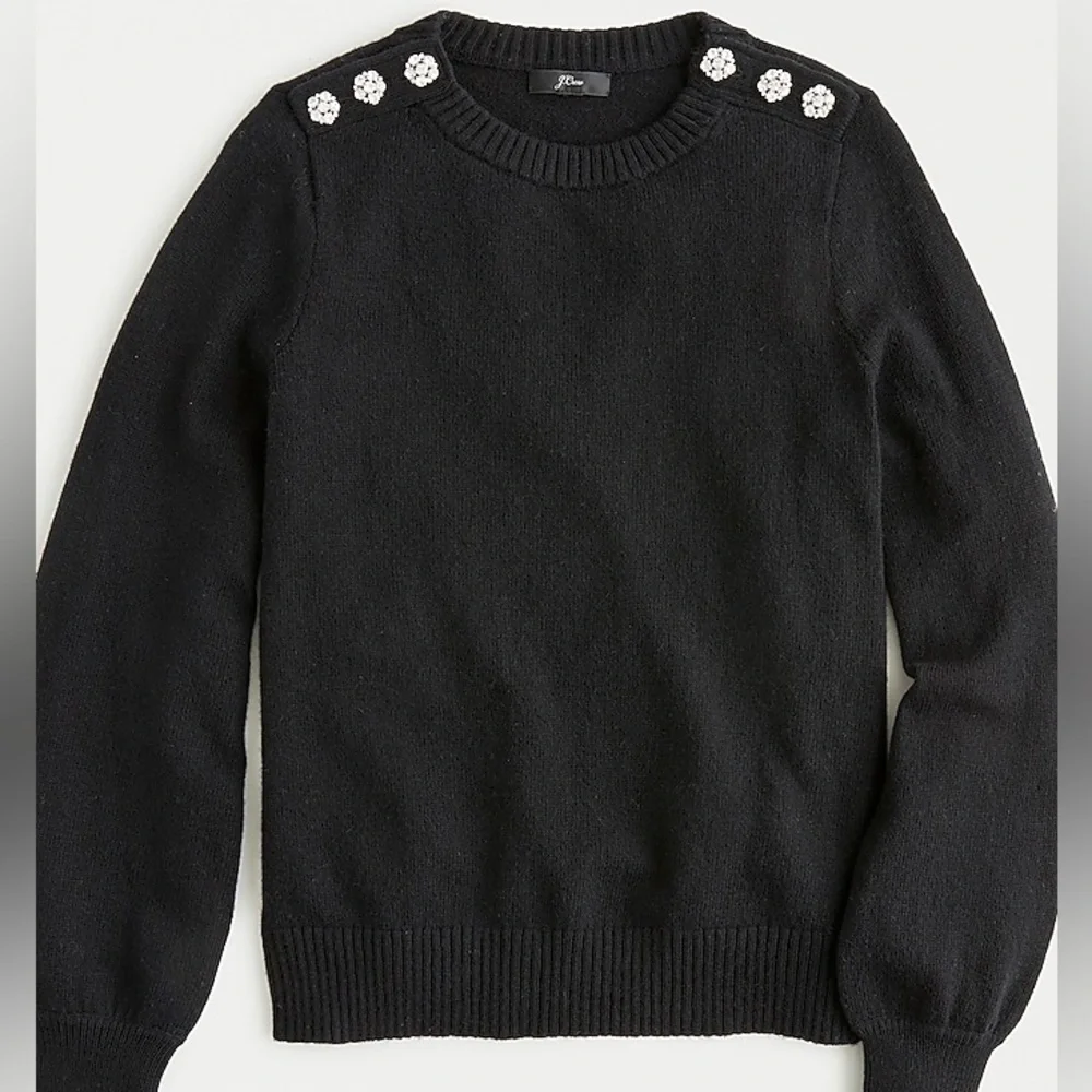 J. Crew Crewneck Sweater with Jeweled Buttons in Black. Size L